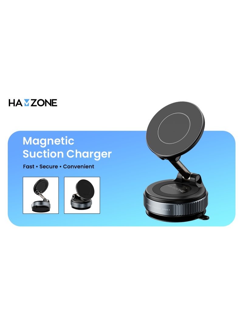 هامزون حامل هاتف مغناطيسي للسيارة، قابل للدوران 360 درجة وقابل للطي، مزود بكوب شفط وحلقة مغناطيسية، حامل هاتف صغير للسيارة مع حلقة مغناطيسية، للسيارة/المكتب/المرآة والأسطح الملساء الأخرى - Image 2